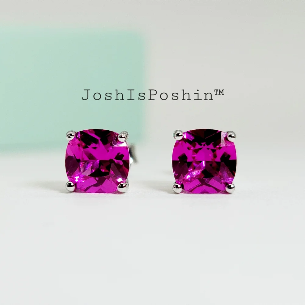 1.6CT. T.W. Cushion cut hot pink sapphire stud earrings in sterling silver